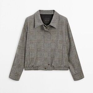 MASSIMO DUTTI WOOL CLASSIC PLAID CHECKERED BOMBER JACKET PREPPY Black Brown 8